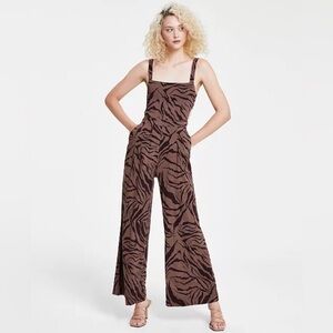 Bar III Women's Printed Square-Neck Cutout-Side Wide-Leg Jumpsuit